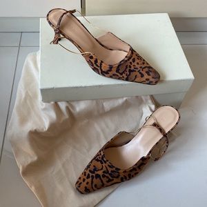 by FAR Women's Black Gabriella Chain-trimmed Leopard Suede Slingback Pumps